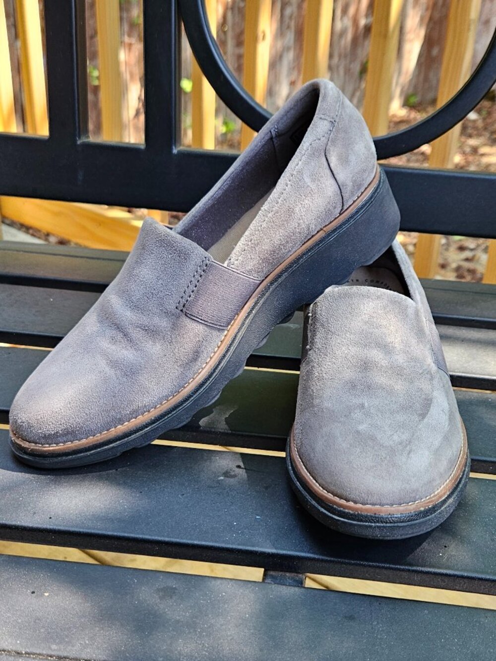 Clarks collection gray suede leather mini wedge slip on comfort shoes 11